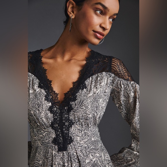 Anthropologie By Anthropologie Lacy V-Neck Mini Dress - Picture 3 of 11